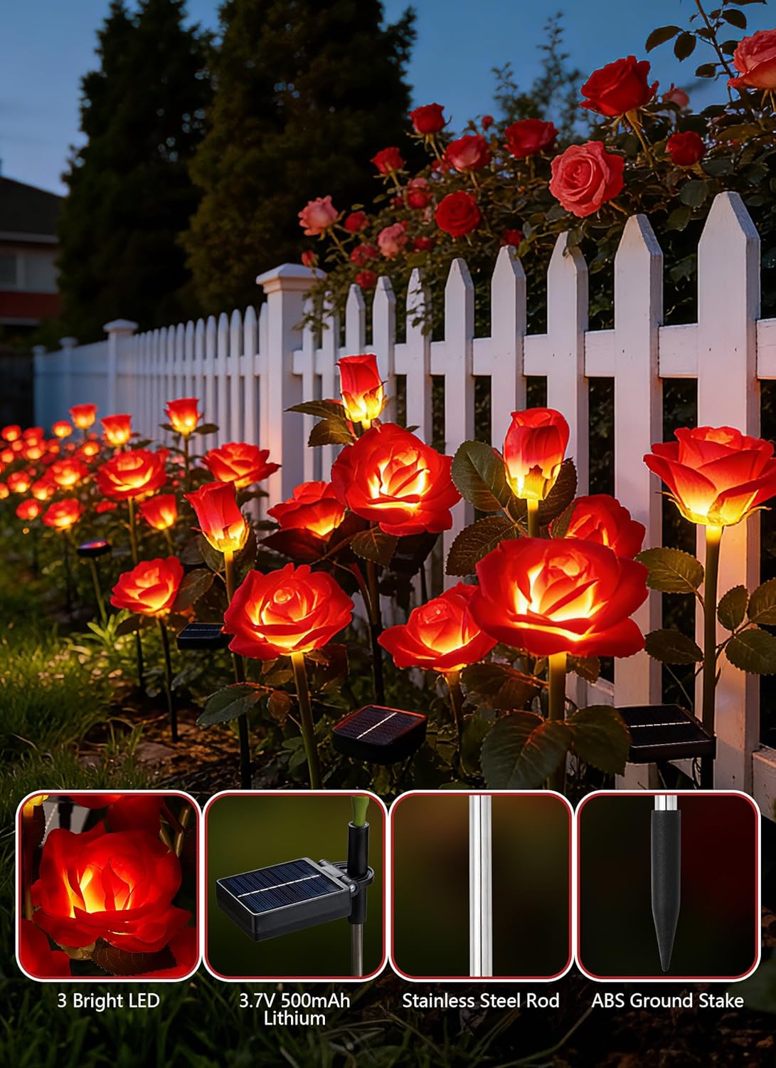 brightown-solar-powered-red-rose-garden-lights-4-pack-with-adjustable-stems-warm image 3
