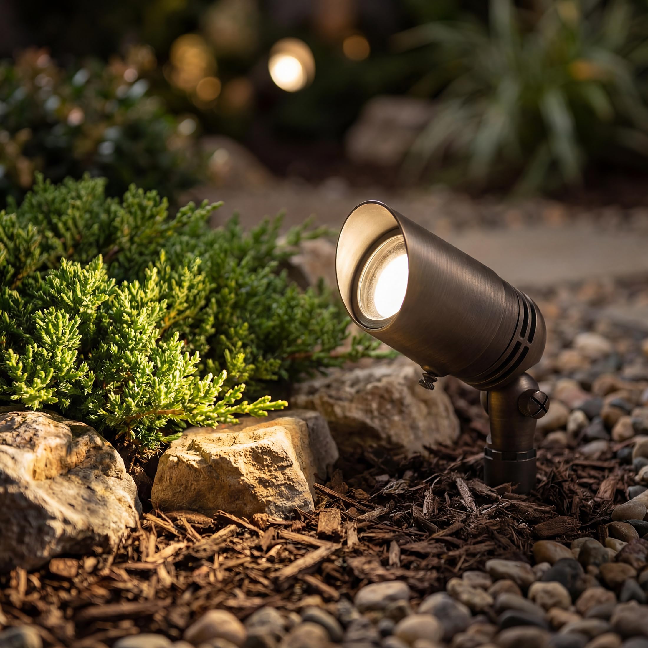 kichler-15485cbr-mr-16-adjustable-cowl-landscape-spotlight-centennial-brass image 2
