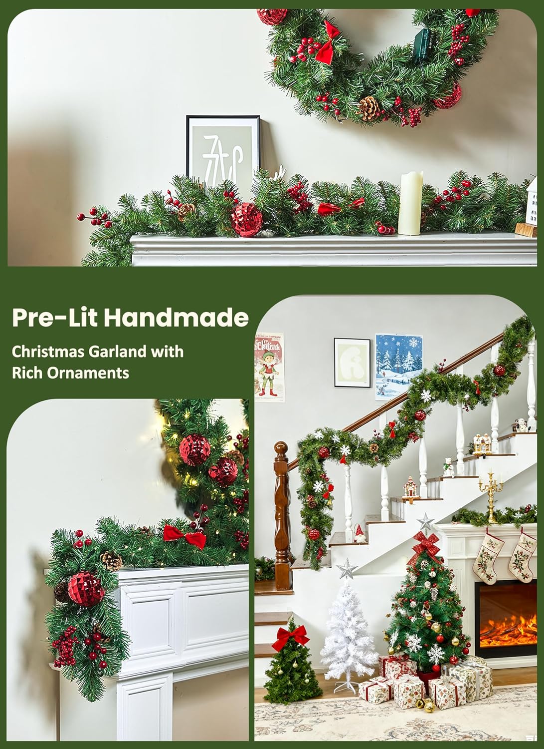 brightown-prelit-christmas-garland-9ft-battery-operated-100-warm-white-led-light image 3