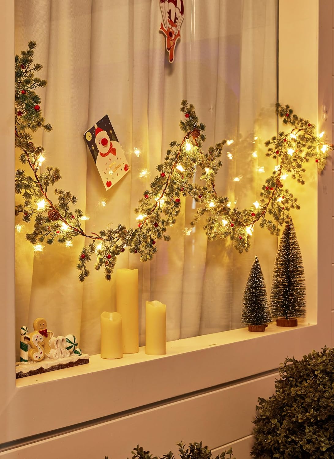 brightown-2-pack-6ft-led-lighted-pine-leaves-garlands-with-20-lights-each-batter image 2