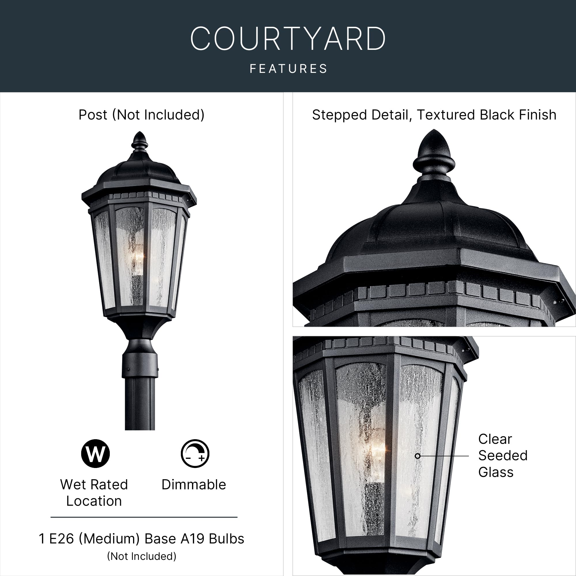 kichler-courtyard-outdoor-post-light-textured-black-10-25-x-23-75 image 3