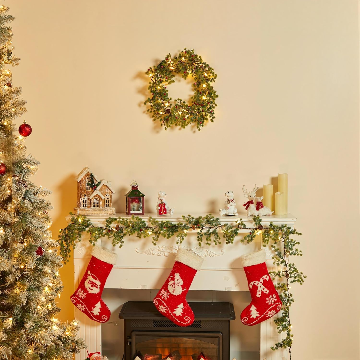 brightown-2-pack-6ft-led-lighted-pine-leaves-garlands-with-20-lights-each-batter image 6