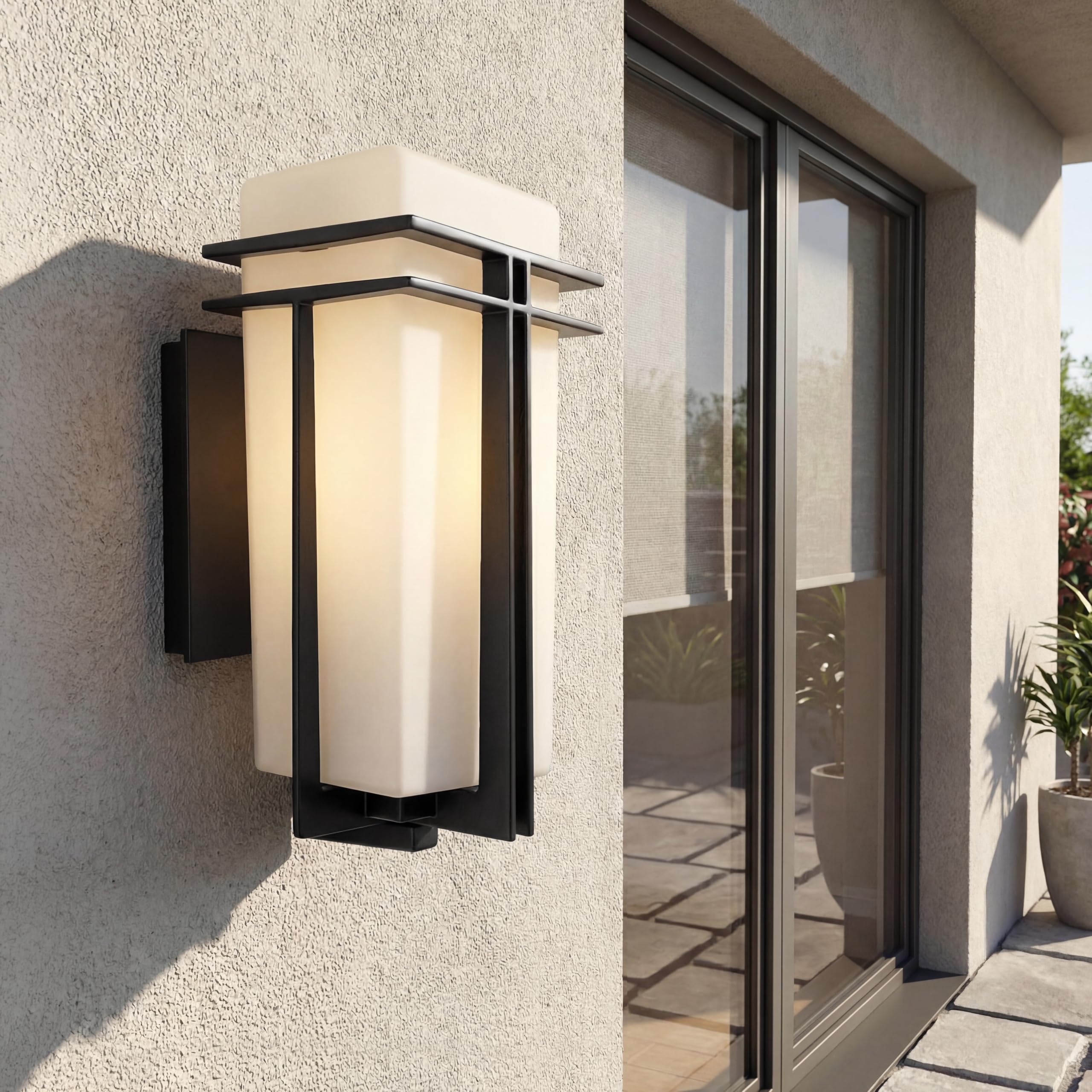 kichler-tremillo-outdoor-wall-sconce-in-black-49200bk-with-opal-glass image 2