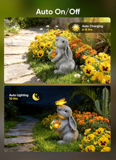 brightown-solar-powered-rabbit-statue-with-butterfly-and-flower-lights-for-garde image 2