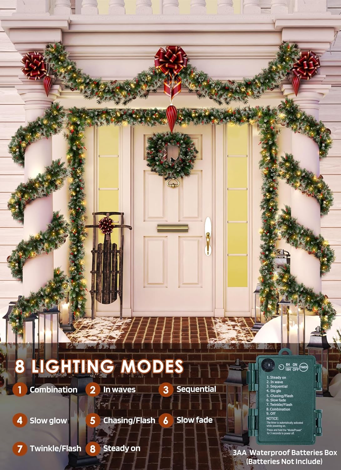 brightown-9ft-christmas-garland-with-lights-100-led-battery-operated-pine-cones- image 7
