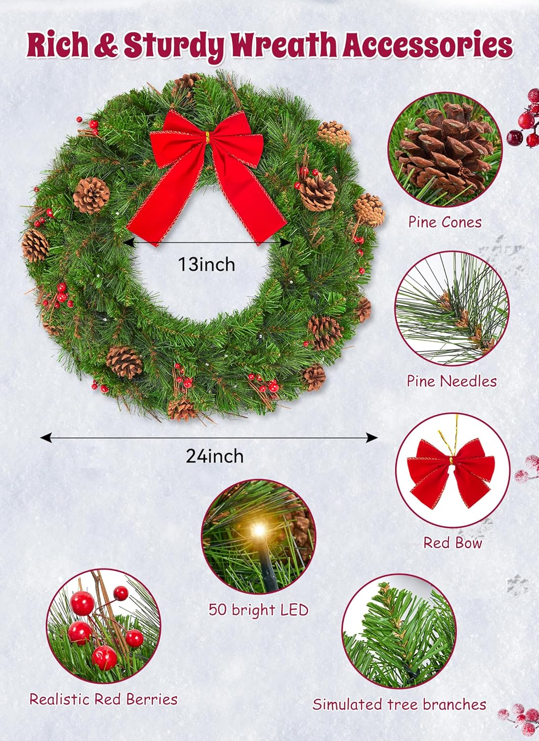 brightown-24-inch-pre-lit-christmas-wreath-for-front-door-ip44-battery-operated- image 8
