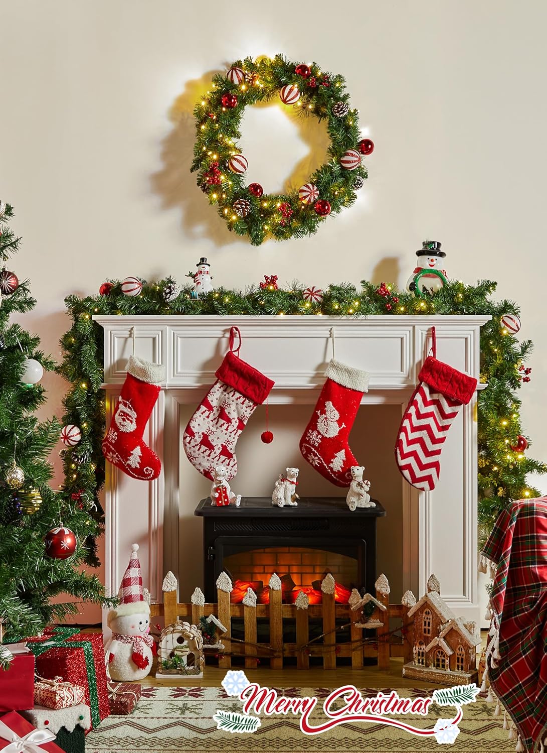 brightown-9ft-christmas-garland-with-lights-battery-operated-100-led-8-modes-tim image 4