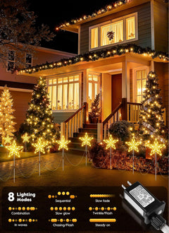 brightown-10-piece-waterproof-star-stake-pathway-lights-plug-in-8-modes-warm-whi image 2