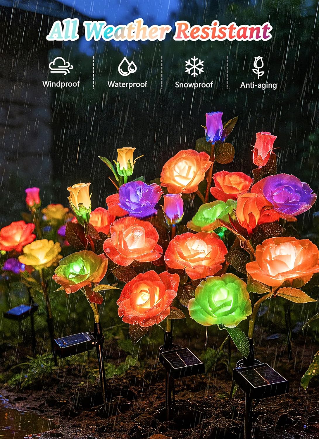 brightown-4-pack-solar-powered-realistic-rose-flower-garden-pathway-lights-7-col image 2