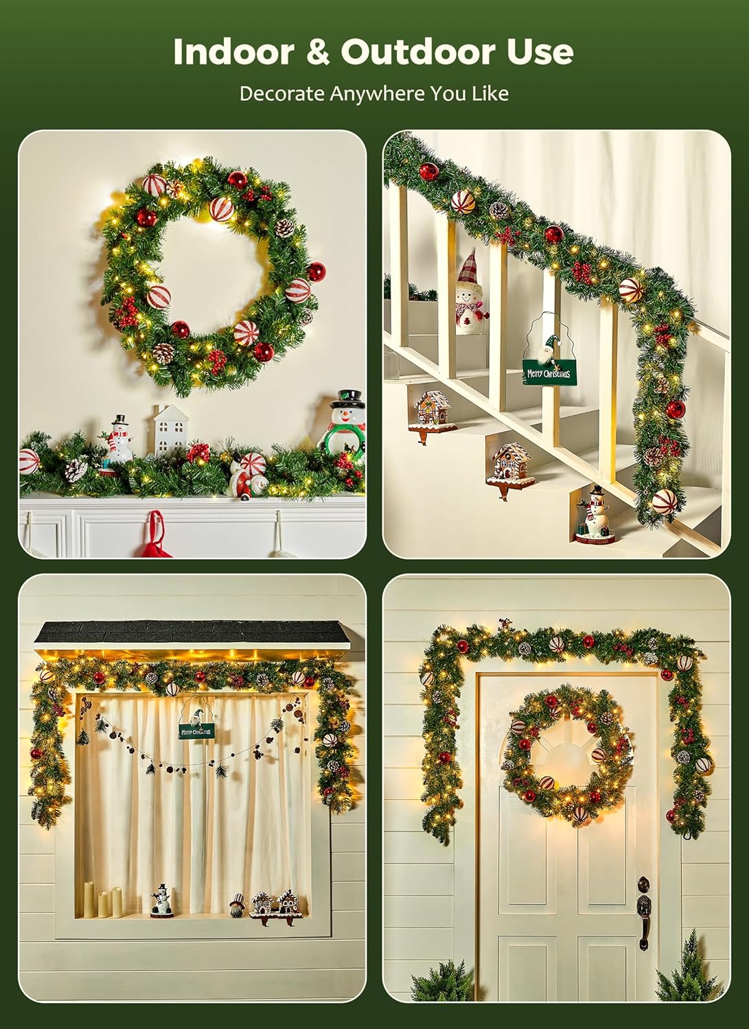 brightown-9ft-christmas-garland-with-lights-battery-operated-100-led-8-modes-tim image 7