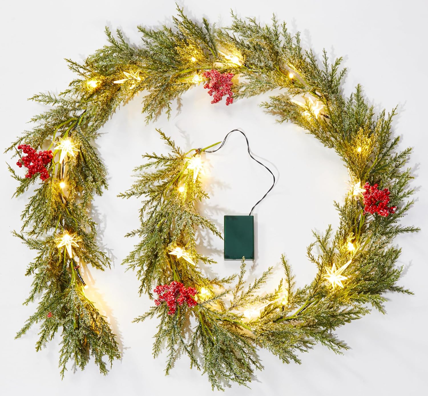 brightown-6ft-led-lighted-pine-leaves-garland-with-20-warm-white-lights-battery- image 1
