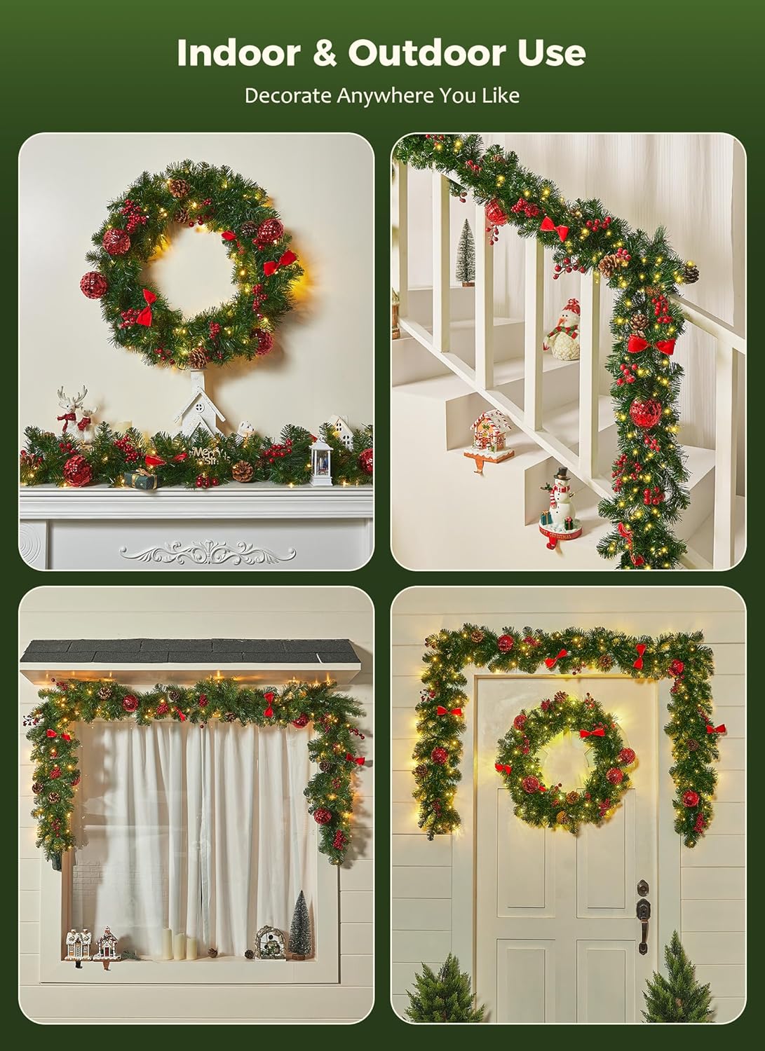 brightown-prelit-christmas-garland-9ft-battery-operated-100-warm-white-led-light image 6