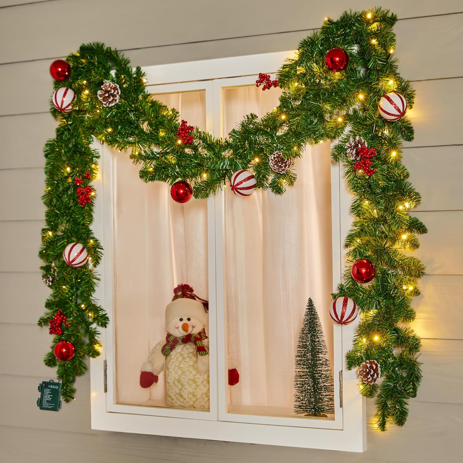 brightown-9ft-christmas-garland-with-lights-battery-operated-100-led-8-modes-tim image 2