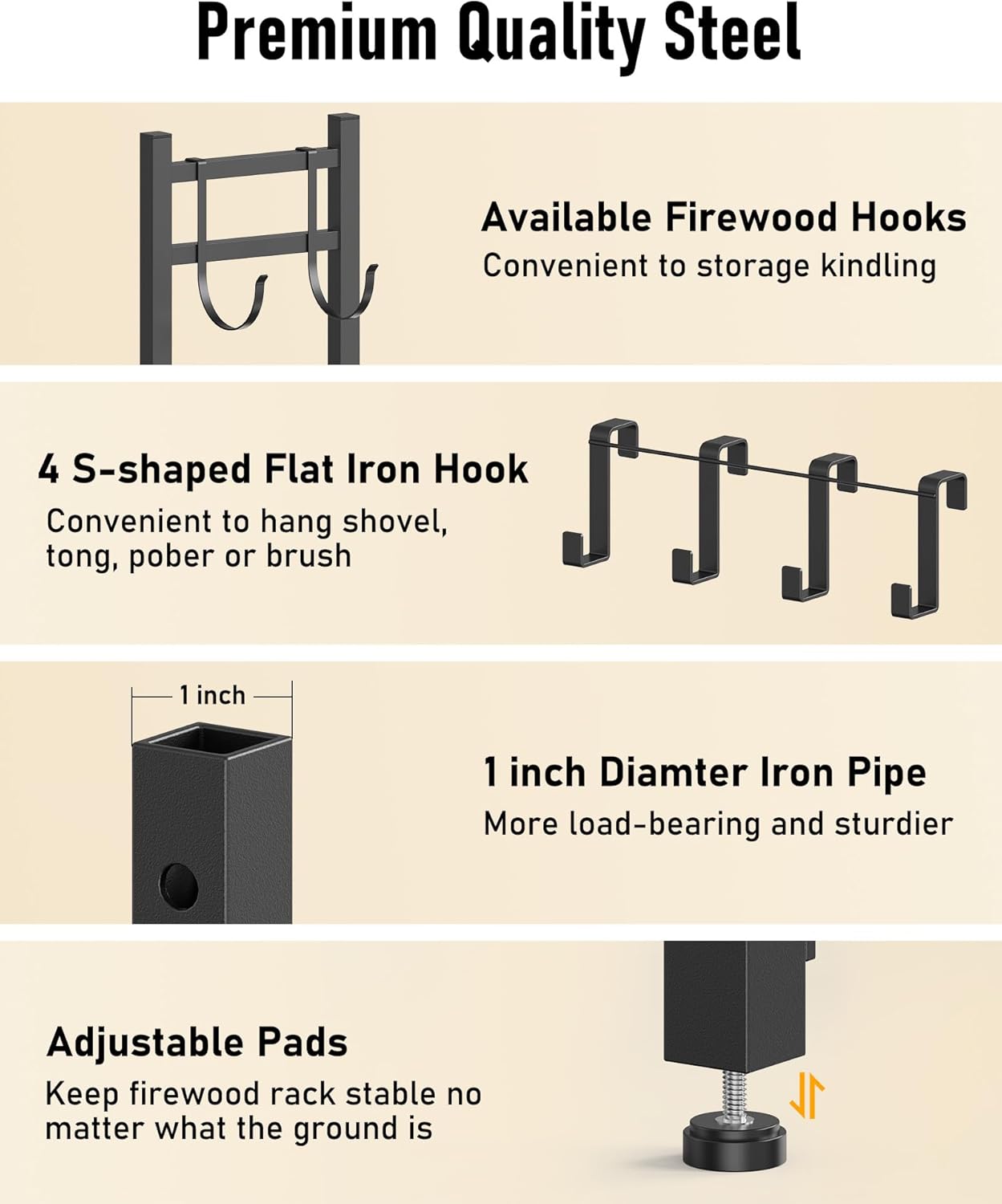 brightown-heavy-duty-firewood-rack-black-adjustable-feet-holds-up-to-1000-lbs image 4