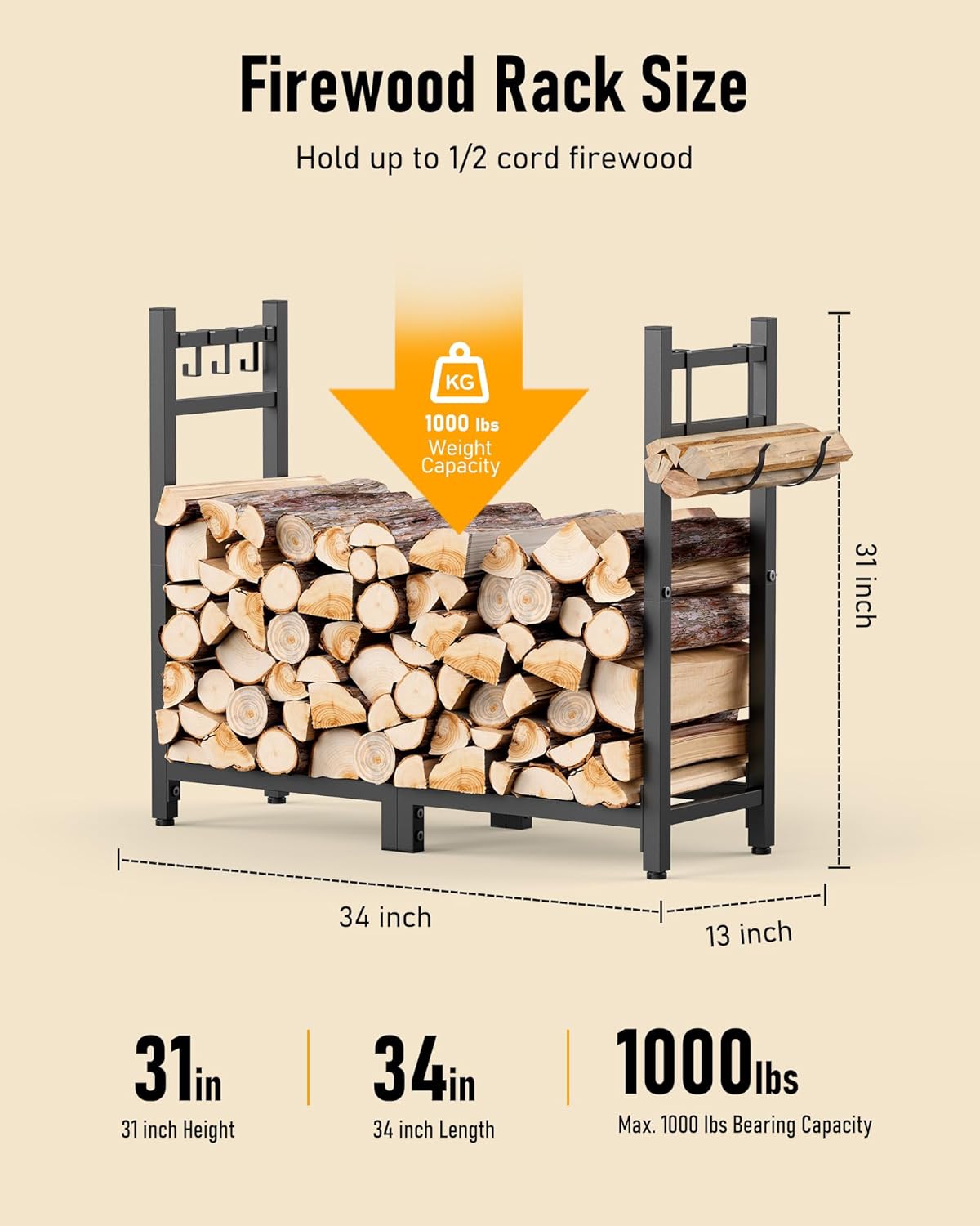 brightown-heavy-duty-firewood-rack-black-adjustable-feet-holds-up-to-1000-lbs image 5
