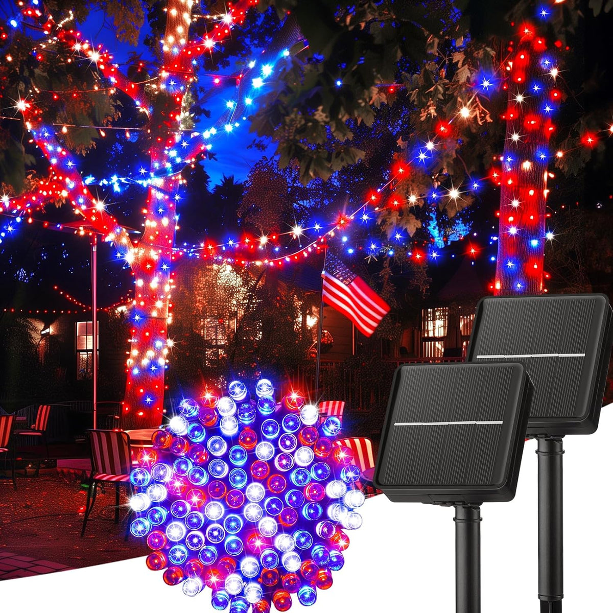 brightown-2-pack-total-200-led-80ft-solar-powered-red-white-blue-lights-patrioti image 1