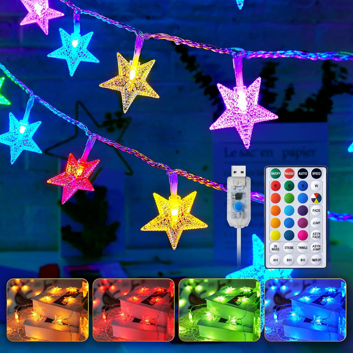 brightown-39ft-100-led-star-string-lights-with-remote-16-colors-7-modes-usb-powe image 1