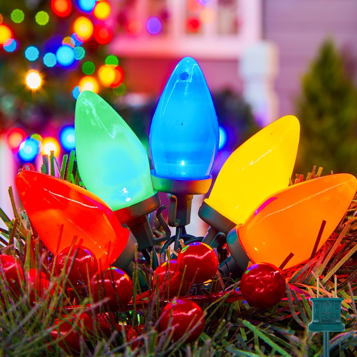 brightown-66ft-plug-in-100-vintage-c9-led-christmas-string-lights-multicolor image 1