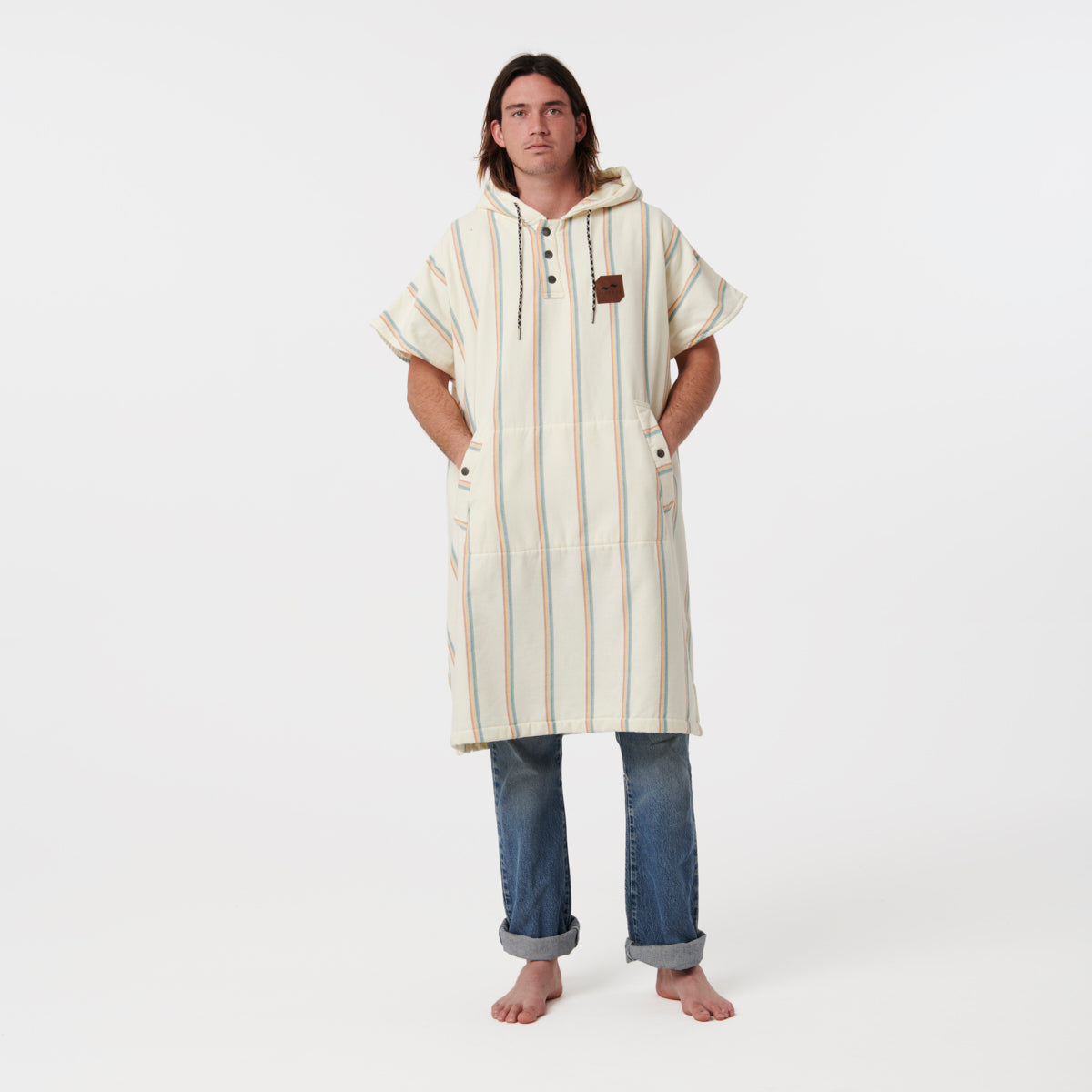 slowtide-baja-stripe-fouta-poncho-cream image 1