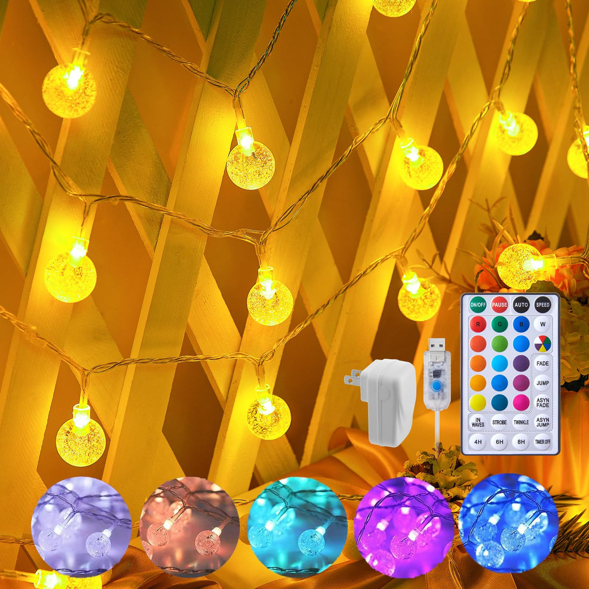 brightown-33ft-usb-color-changing-crystal-globe-fairy-lights-with-remote-rgb image 1