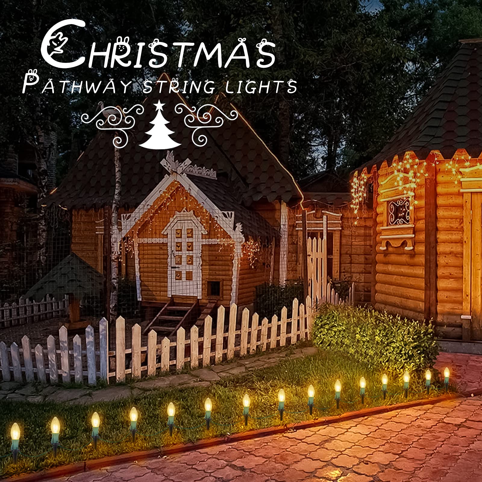 brightown-christmas-pathway-lights-with-c9-incandescent-bulbs-on-green-wire-20-s image 3