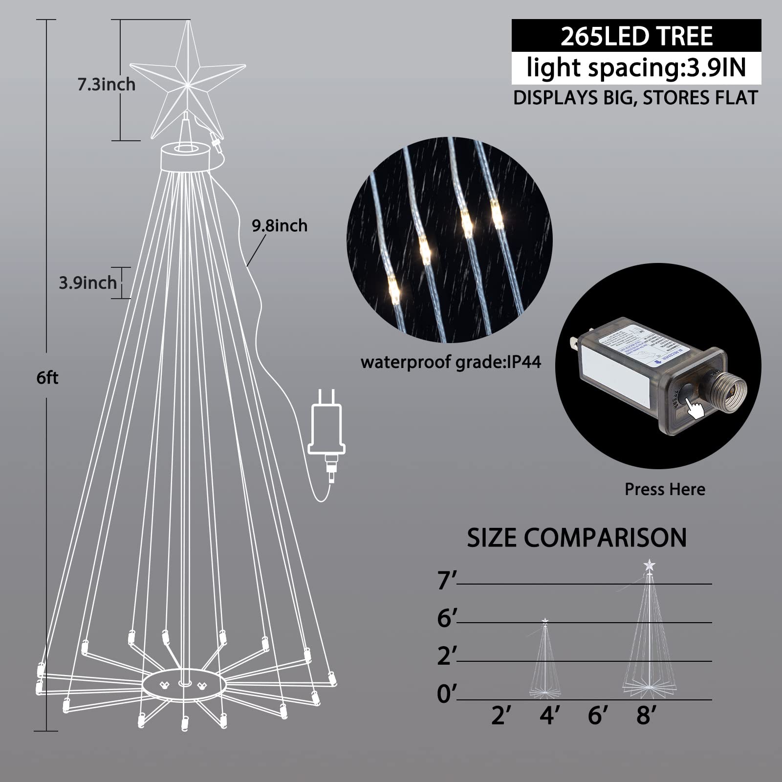 brightown-christmas-cone-tree-light-with-star-topper-plug-in-remote-control-8-mo image 5