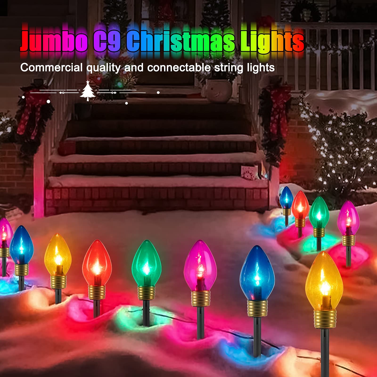 brightown-christmas-jumbo-c9-pathway-lights-with-c7-incandescent-bulbs-green-wir image 3