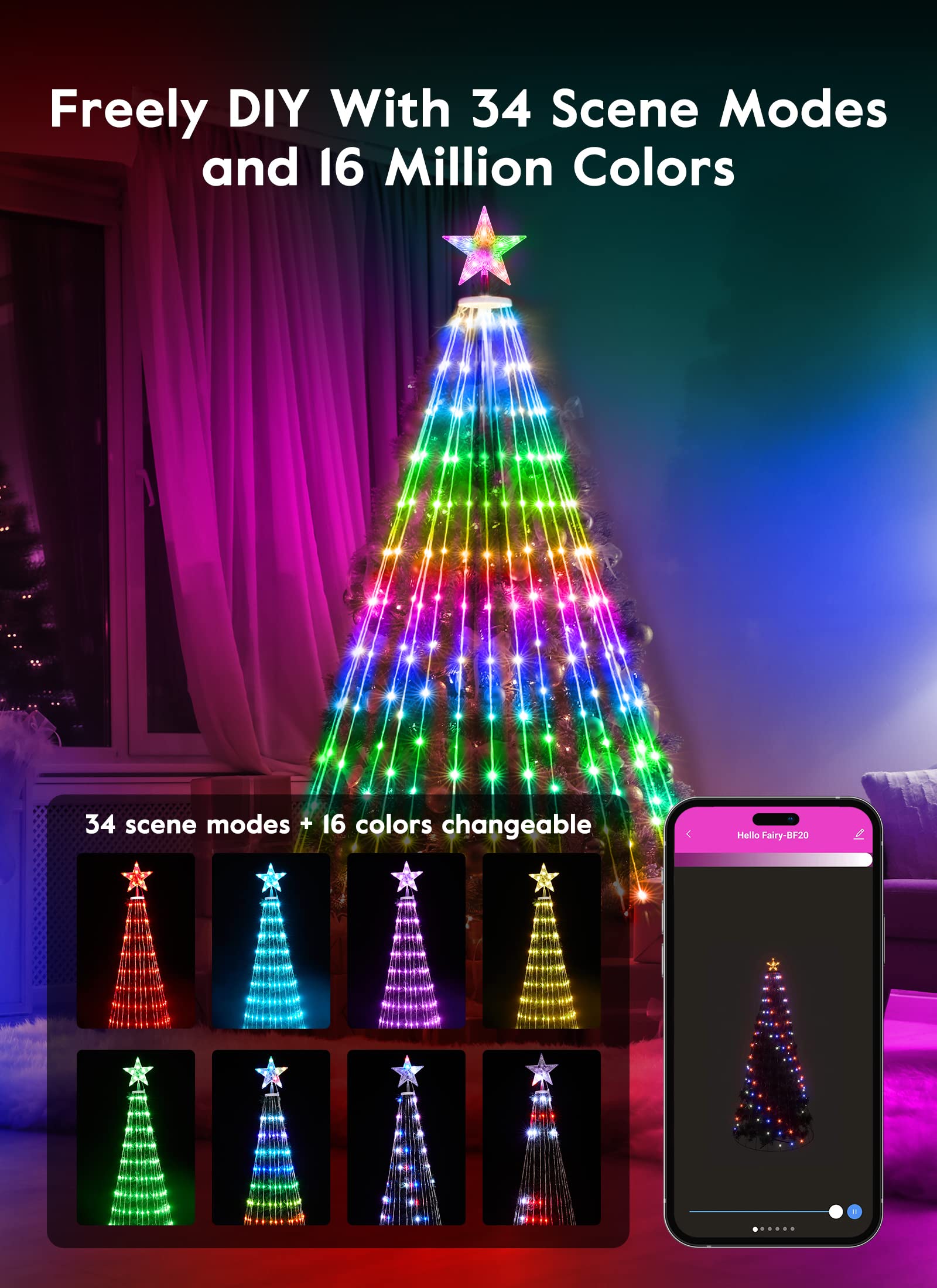 brightown-smart-cone-tree-light-with-star-topper-remote-app-control-16-colors-34 image 6