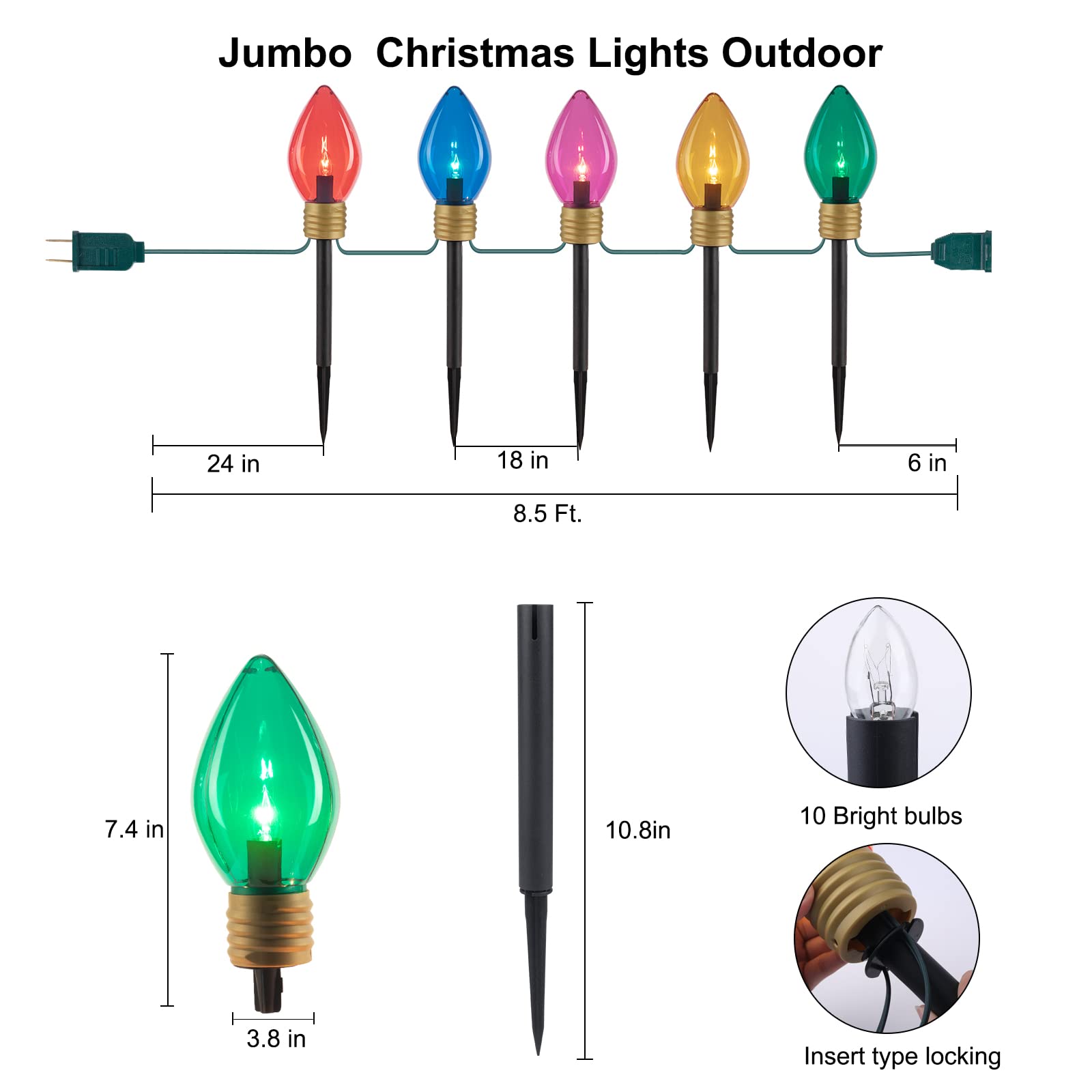 brightown-christmas-jumbo-c9-pathway-lights-with-c7-incandescent-bulbs-green-wir image 4