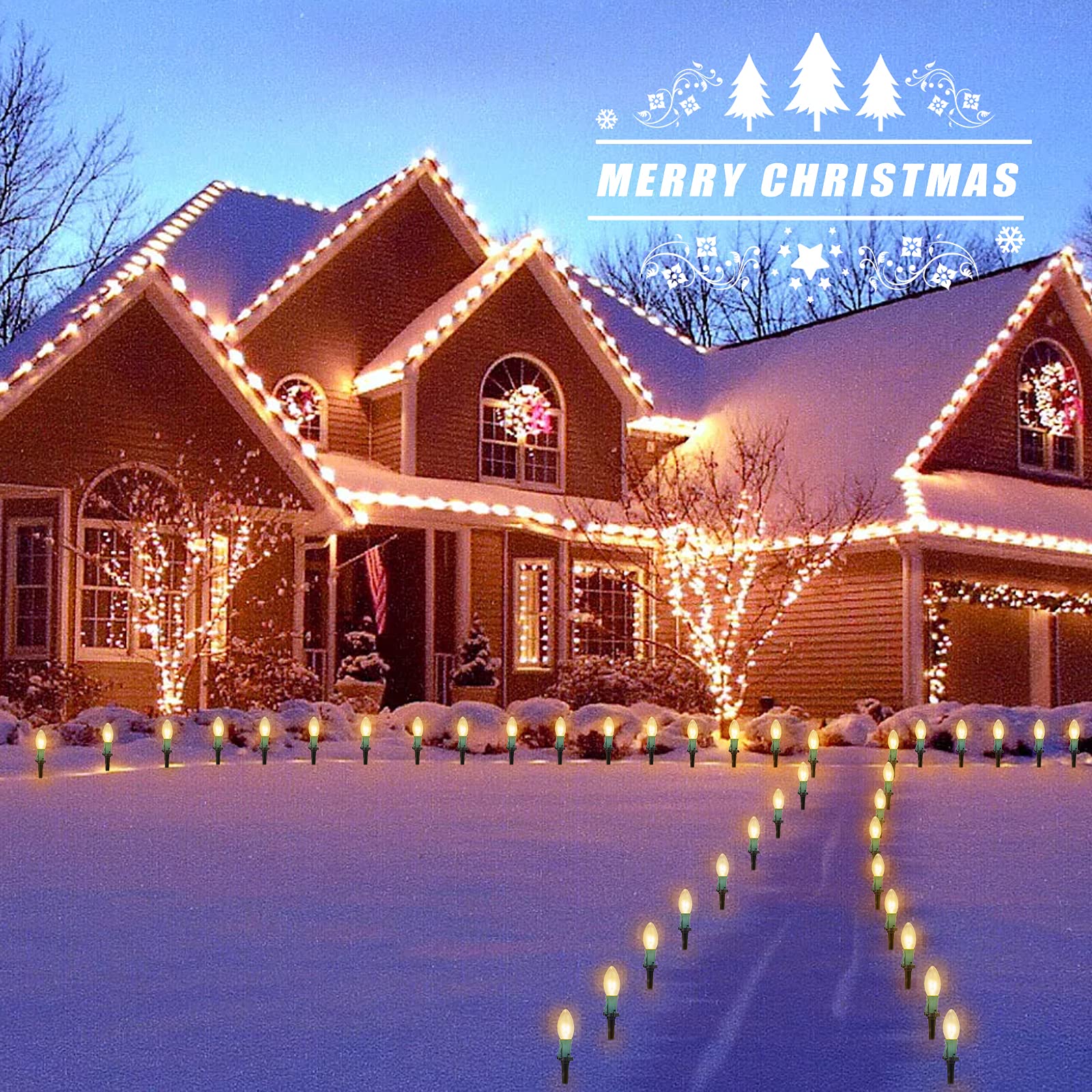 brightown-christmas-pathway-lights-with-c9-incandescent-bulbs-on-green-wire-20-s image 6
