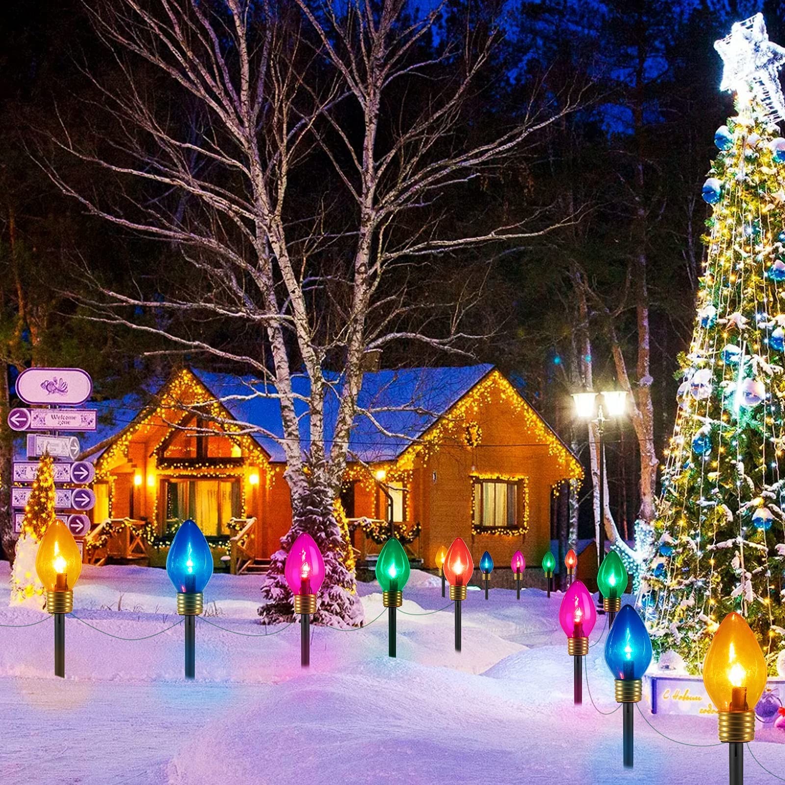 brightown-christmas-jumbo-c9-pathway-lights-with-c7-incandescent-bulbs-green-wir image 6