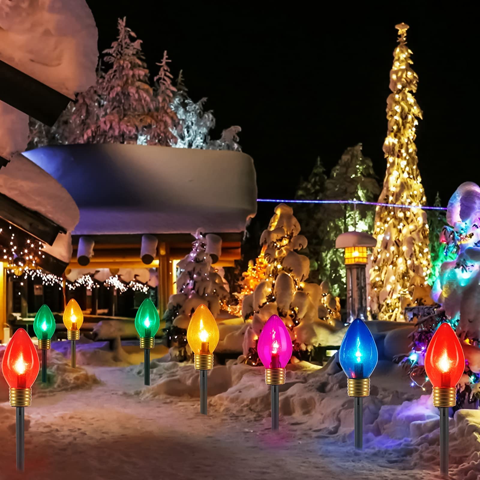 brightown-christmas-jumbo-c9-pathway-lights-with-c7-incandescent-bulbs-green-wir image 7